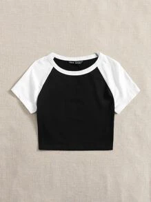 SHEIN EZwear Plus Colorblock Raglan Sleeve Top - Black - View 4