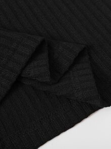 SHEIN EZwear Áo thun Plus size Gân đan màu trơn Giải trí - màu đen - Xem 5