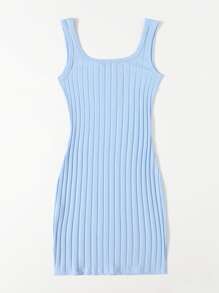 SHEIN Essnce 羅紋針織包臀連衣裙 - 淺藍色 - 查看 2