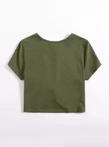 SHEIN Unity 大碼扭結細節素色T恤 - 軍綠色 - 查看 2