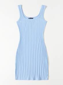 SHEIN Essnce 羅紋針織包臀連衣裙 - 淺藍色 - 查看 3