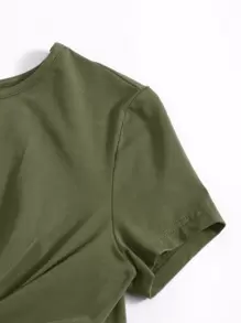 SHEIN Unity 大碼扭結細節素色T恤 - 軍綠色 - 查看 5