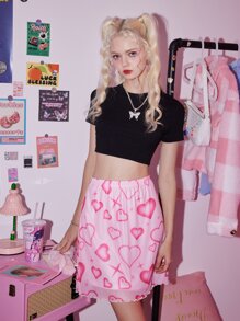 ROMWE 短款T恤和愛心圖案半身裙