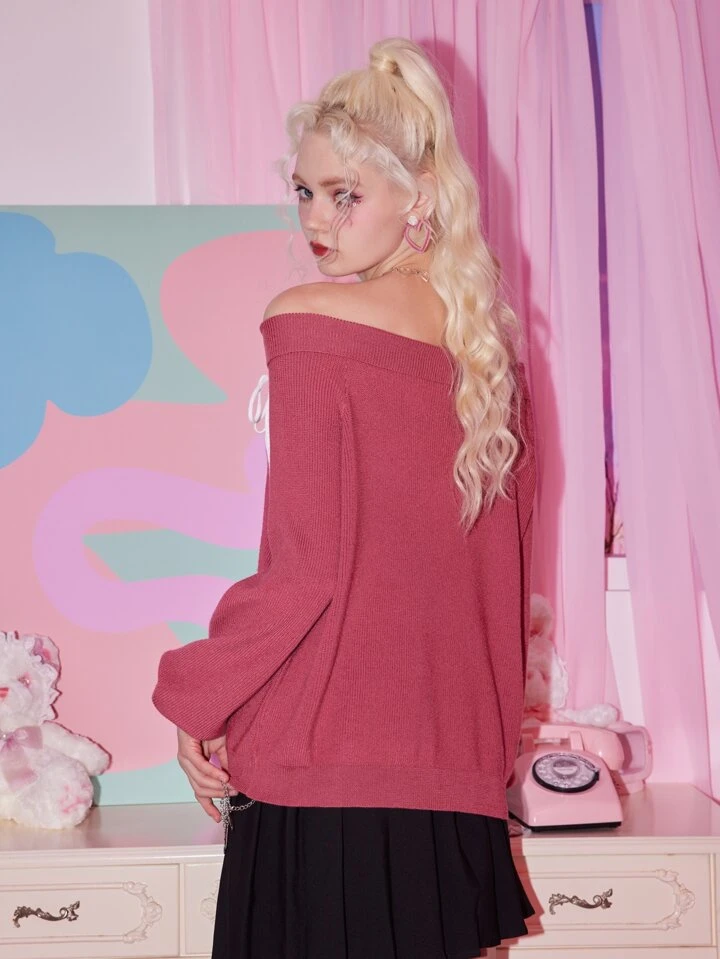 Our Sweetness Off Shoulder Lace Up Sweater is such a vibe ROMWE