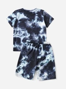 SHEIN 男孩紮染和遊戲手柄圖案T恤和短褲套裝 - 彩色 - 查看 2