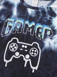 SHEIN 男孩紮染和遊戲手柄圖案T恤和短褲套裝 - 彩色 - 查看 4