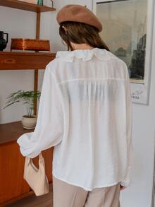 DAZY Blusa pliegue de prensa con diseño ribete con fruncido - Blanco - Ver 2