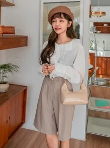 DAZY Blusa pliegue de prensa con diseño ribete con fruncido - Blanco - Ver 7