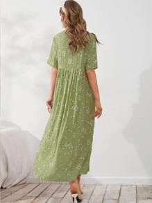 Mulvari Floral Print Pocket Front Smock Dress - Lime Green - View 2