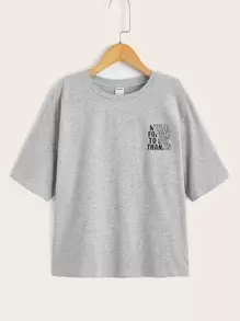 SHEIN Boys Graphic Print Drop Shoulder Tee - Light Grey - View 2