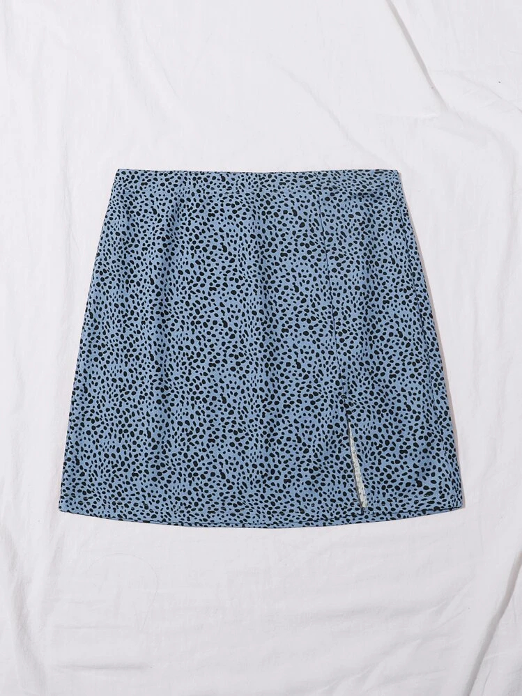 SHEIN Privé Split Hem Dalmatian Print Skirt - Multicolor - View 5