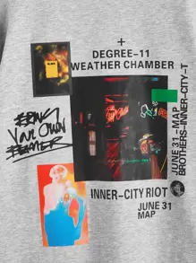 SHEIN Boys Graphic Print Drop Shoulder Tee - Light Grey - View 4