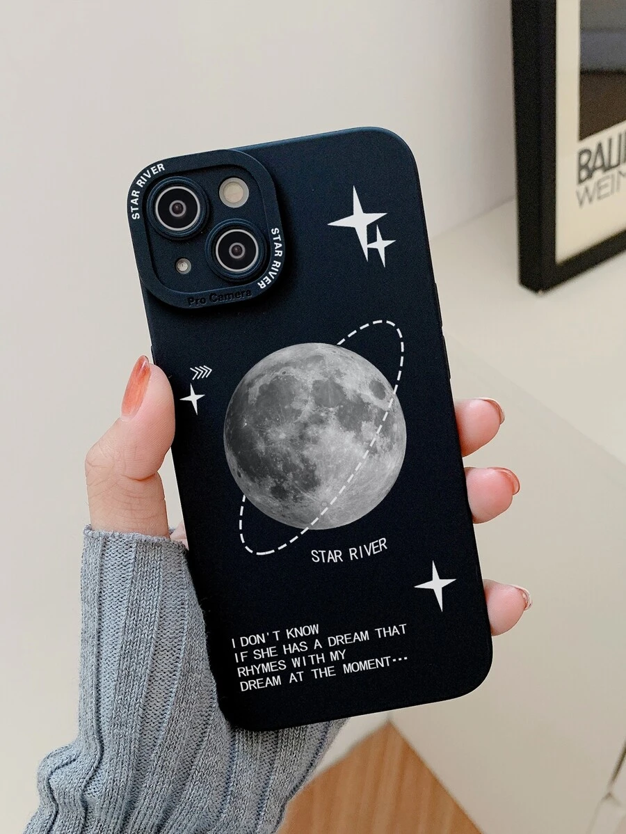 Funda para teléfono con patrón de planeta compatible con iPhone15/15Plus/15Pro/15Promax - Negro - Ver 1
