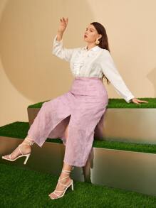 Modelyn Plus Swiss Dot Split Thigh Skirt - Dusty Pink - View 3