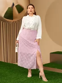 Modelyn Plus Swiss Dot Split Thigh Skirt - Dusty Pink - View 1