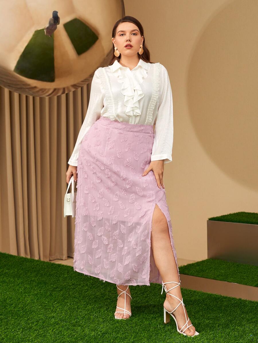 Modelyn Plus Swiss Dot Split Thigh Skirt - Dusty Pink - View 1