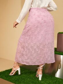 Modelyn Plus Swiss Dot Split Thigh Skirt - Dusty Pink - View 2