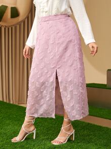 Modelyn Plus Swiss Dot Split Thigh Skirt - Dusty Pink - View 8