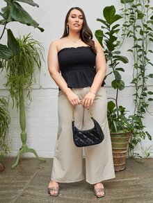 SHEIN Top bandeau con corpiño con fruncido bajo con fruncido - Negro - Ver 4