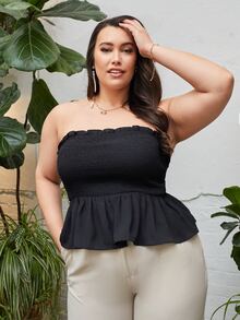 SHEIN Top bandeau con corpiño con fruncido bajo con fruncido - Negro - Ver 6