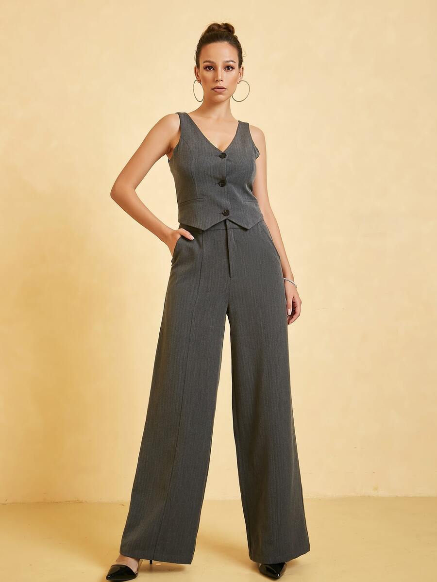 UNIQUE21 Women Suit Pants Nút Túi Dây kéo màu trơn - Màu xám đen - Xem 1