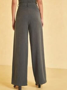 UNIQUE21 Women Suit Pants Nút Túi Dây kéo màu trơn - Màu xám đen - Xem 2