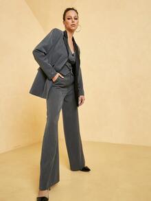 UNIQUE21 Women Suit Pants Nút Túi Dây kéo màu trơn - Màu xám đen - Xem 3