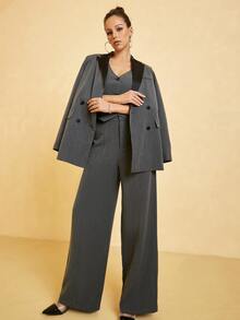 UNIQUE21 Women Suit Pants Nút Túi Dây kéo màu trơn - Màu xám đen - Xem 4