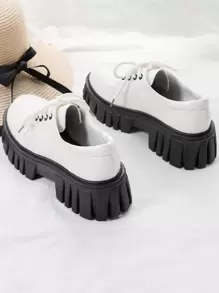 新款春季英伦风黑色厚底系带厚底乐福鞋，复古日本学生玛丽珍鞋 - 白色 - 查看 2