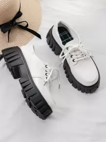 新款春季英伦风黑色厚底系带厚底乐福鞋，复古日本学生玛丽珍鞋 - 白色 - 查看 3