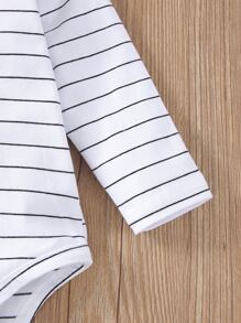 男嬰條紋圖案連體衣帶背帶褲 - 藍白色 - 查看 3