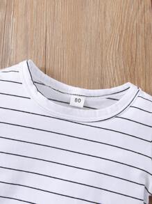 男嬰條紋圖案連體衣帶背帶褲 - 藍白色 - 查看 4