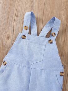 男嬰條紋圖案連體衣帶背帶褲 - 藍白色 - 查看 5