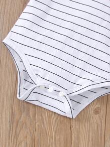 男嬰條紋圖案連體衣帶背帶褲 - 藍白色 - 查看 6