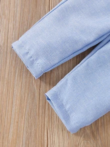 男嬰條紋圖案連體衣帶背帶褲 - 藍白色 - 查看 7