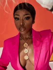 Collar a capas con diseño de redondo - Amarillo Oro - Ver 3