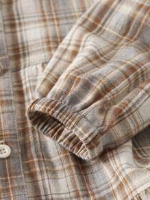 小女童1入組格紋燈籠袖襯衫連衣裙帶披肩