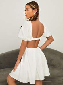 Vestido de cintura con abertura de espalda abierta - Blanco - Ver 2