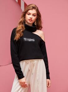 SASHIN 高領不規則肩貼布細節T恤 - 黑色 - 查看 1