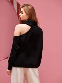 SASHIN 高領不規則肩貼布細節T恤 - 黑色 - 查看 2