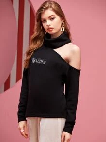 SASHIN 高領不規則肩貼布細節T恤 - 黑色 - 查看 4