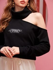 SASHIN 高領不規則肩貼布細節T恤 - 黑色 - 查看 5