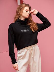 SASHIN 高領不規則肩貼布細節T恤 - 黑色 - 查看 6