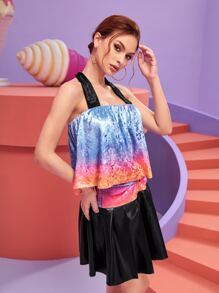 YiFan Yao Designer Women Tie Back Ombre Velvet Halter Top, For Summer, Holiday, Going Out, Festival - Multicolor - View 2