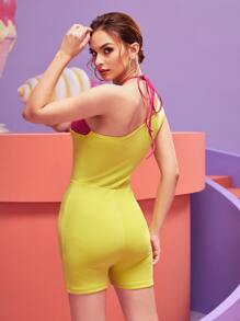 FSHN Conceited Đơn vị Nữ Bất đối xứng Buộc lại Khối Màu - Màu vàng - Xem 2