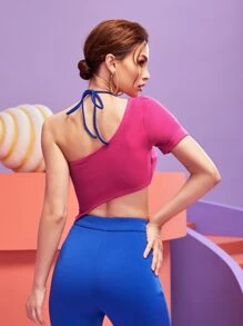 FSHN Conceited Áo nữ Bất đối xứng Buộc lại Khối Màu Giải trí - Nhiều màu - Xem 2