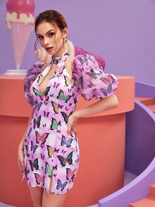 Nayik Đầm Cắt ra cắt Chia Dây kéo Loại bướm Tất cả trên in Giải trí - Nhiều màu - Xem 6