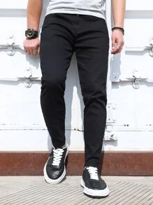 Manfinity Homme Hombres Jeans con bolsillo oblicuo - Negro - Ver 1