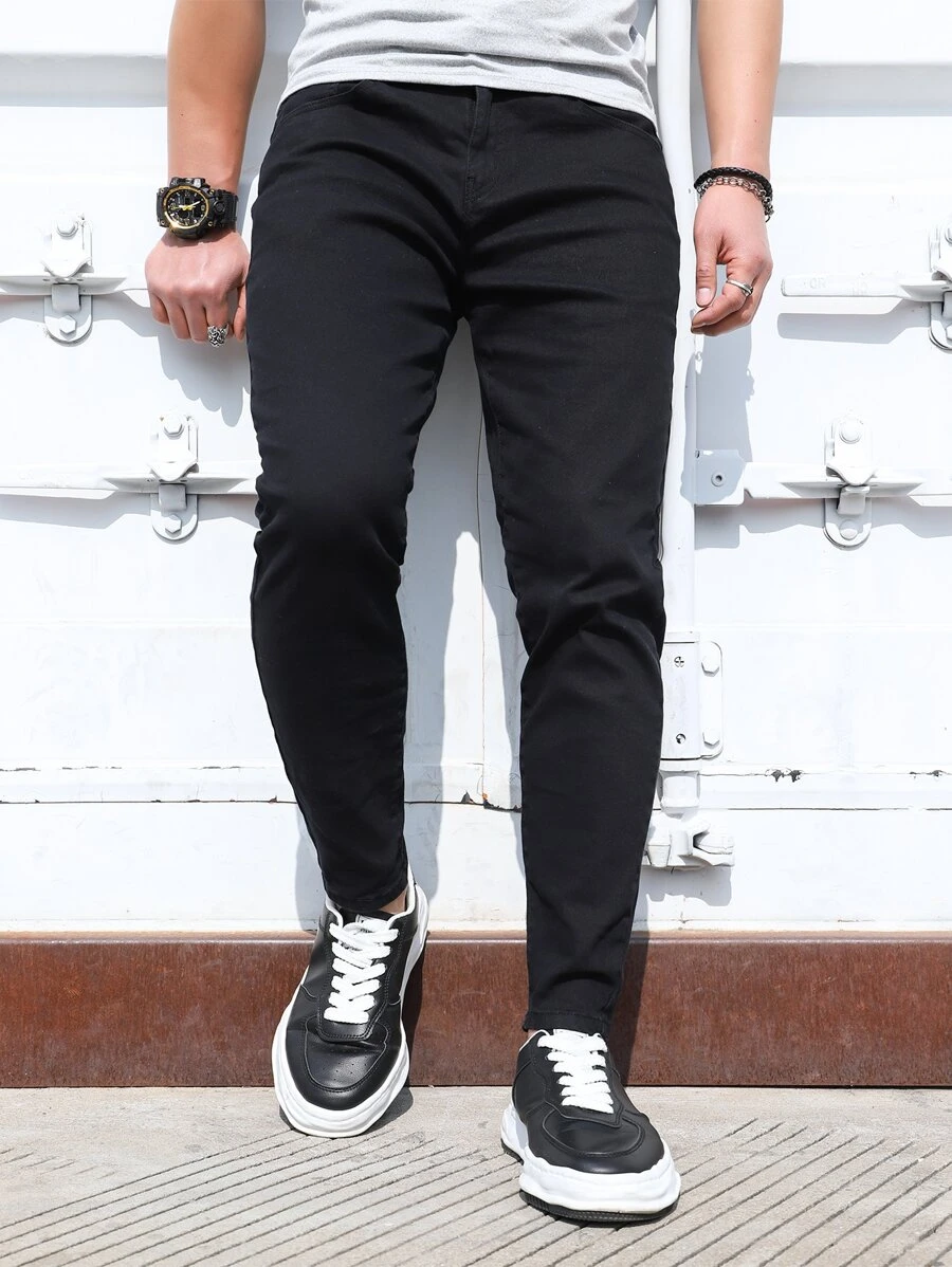 Manfinity Homme Hombres Jeans con bolsillo oblicuo - Negro - Ver 1