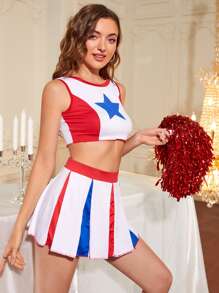 3pack Striped Cheerleader Costume Set & Cheer Stick - Multicolor - View 3